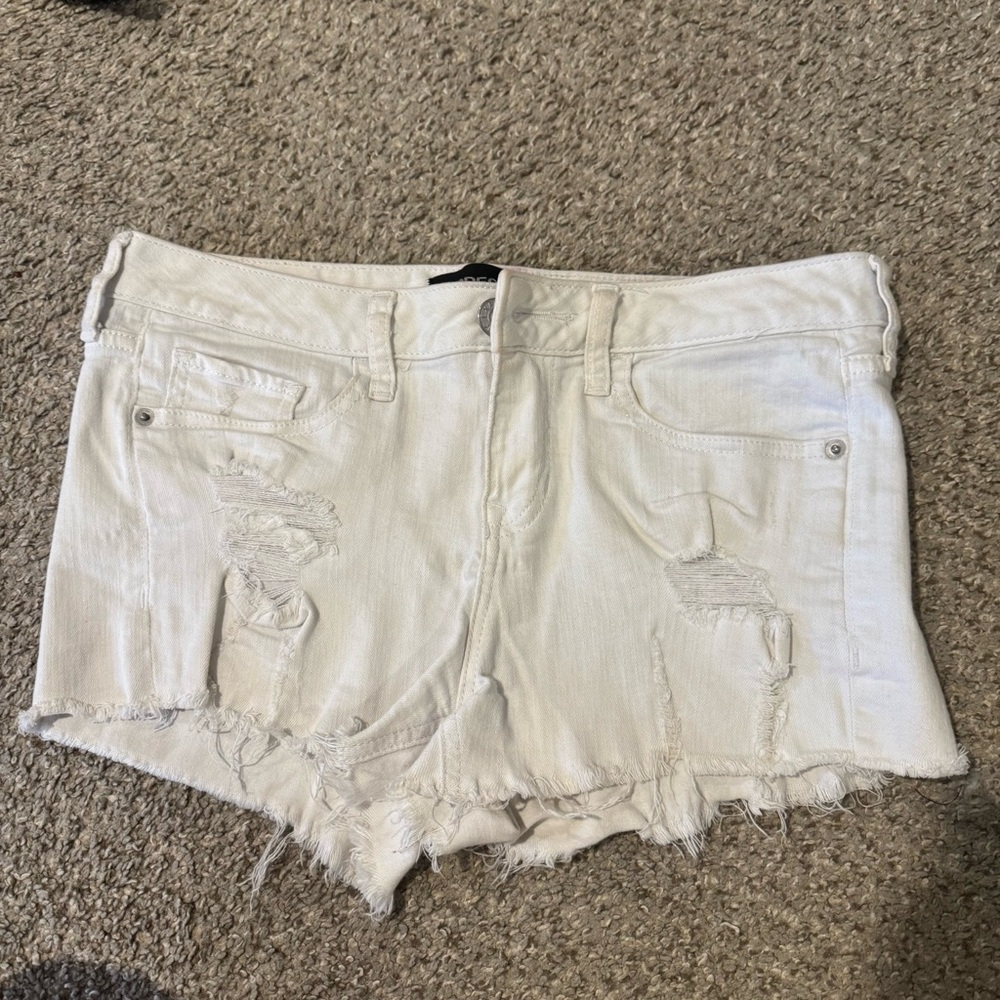 Women's White Distressed Denim Shorts